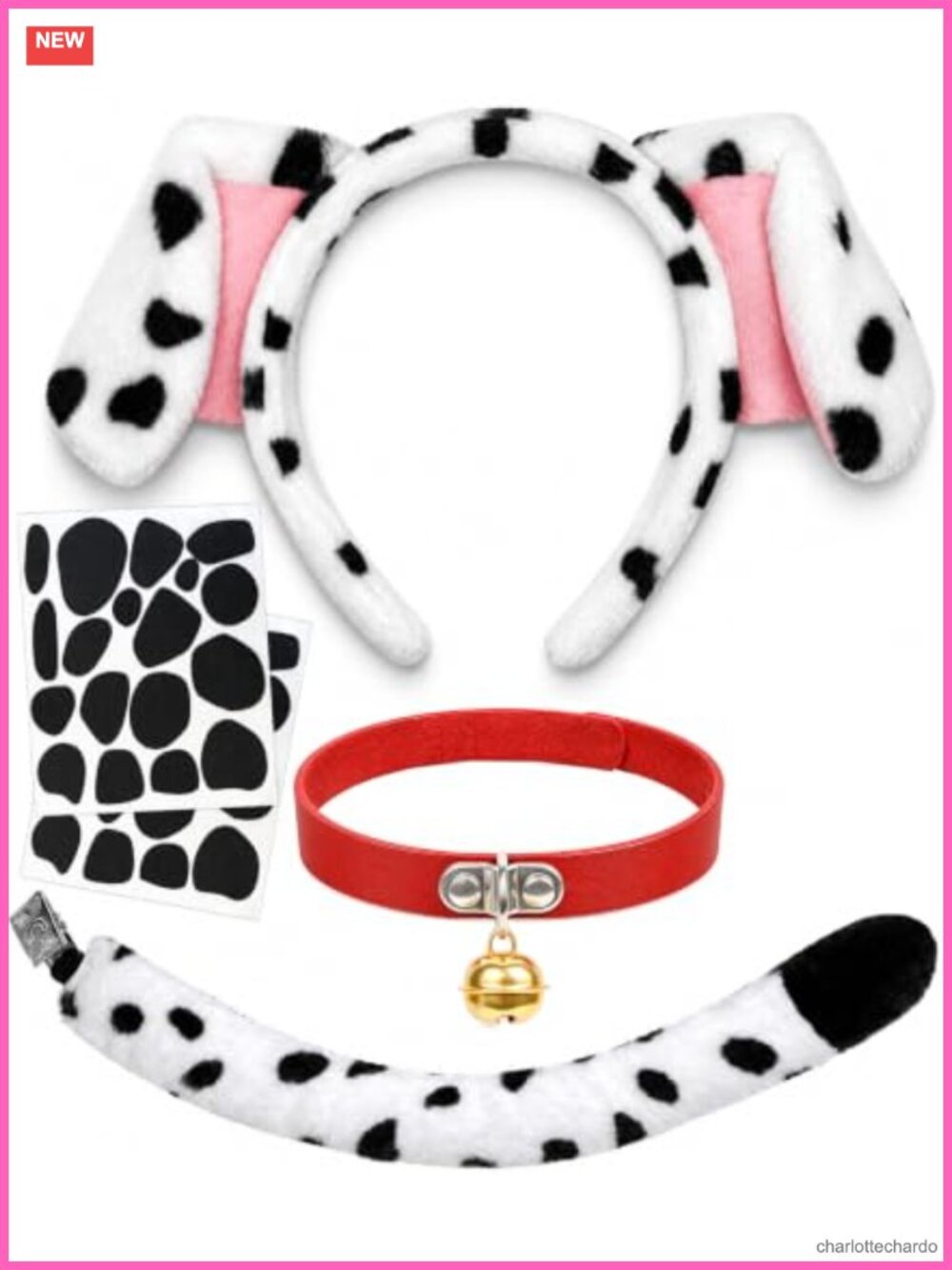 Dalmatian Dog Costume Accessory Set Ears Tail Collar Halloween Adult